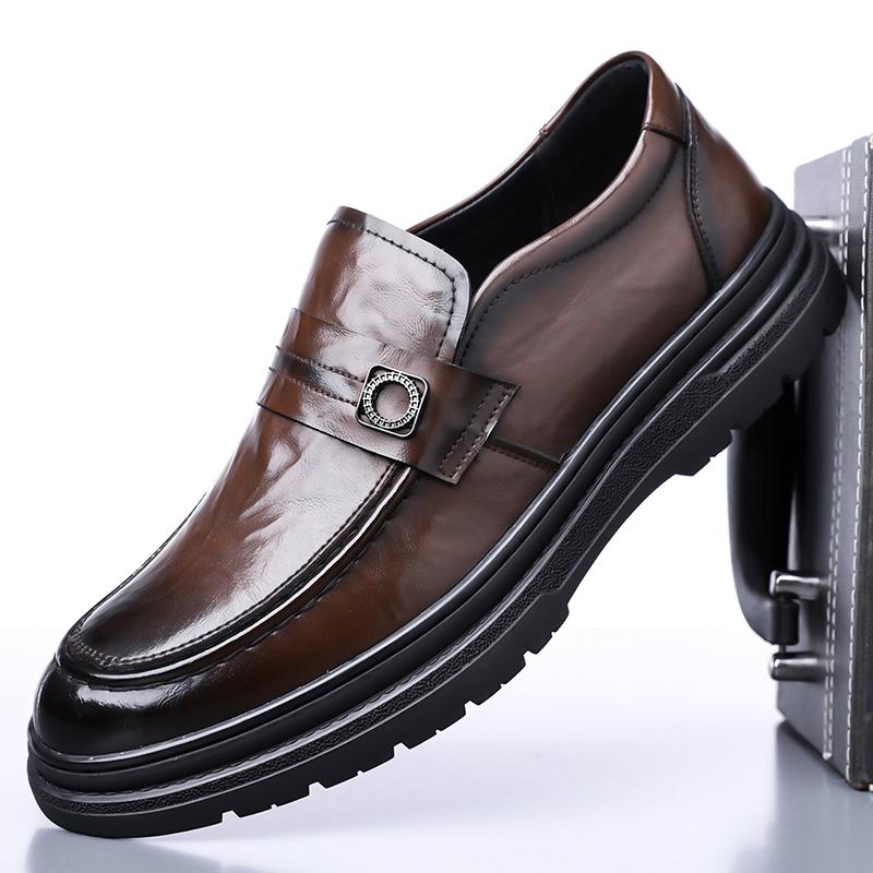 Fashion Brand Men's Round Headed Breathable Lace Up Leather Shoes Autumn New Top Layer Cowhide Comfortable Formal Leather Shoes