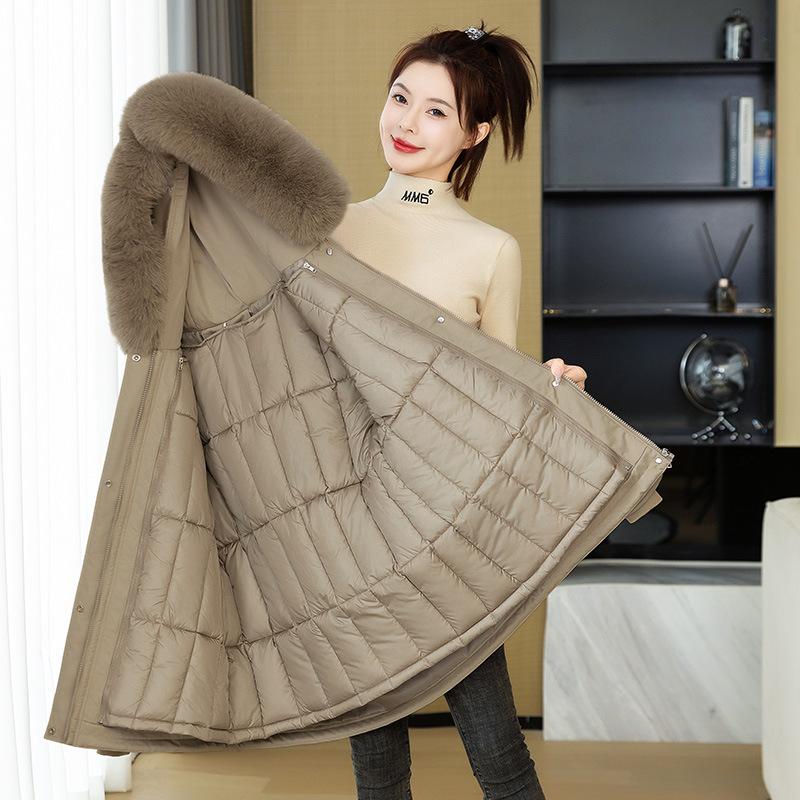 Kışlık yeni kalınlaştırılmış sıcak turta kadın orta ve uzun bel kürk yakalı pamuklu ceket moda çok yönlü trend