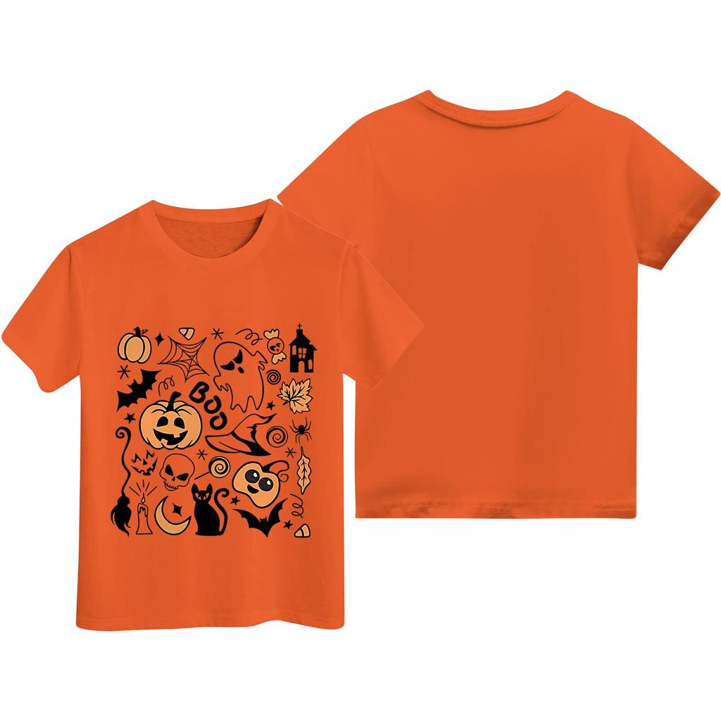 Kids Halloween Printed Short Sleeve T-Shirt, Round Neck Loose Fit Casual