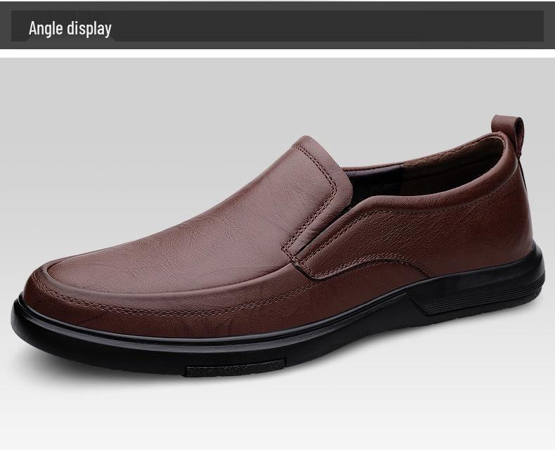 Men's Autumn Casual Slip-On Loafers: First Layer Cowhide Leather, Thick Sole, Breathable for Middle-Aged.