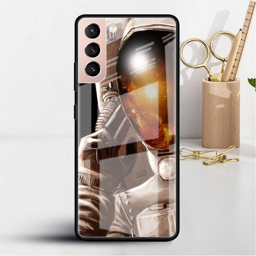 Astronaut Cosmic Planet Glass Case For Samsung Galaxy S22 S20 FE S21 Plus Phone Cover S10 5G S9 Note 20 Ultra 10 Lite Shell