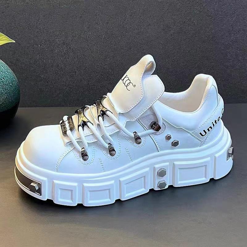 

Вуличний хіп-хоп Танцювальний панк Мотоциклетні черевики Чоловічі черевики Модний дизайн Металеві декорації заклепки Шкіряні черевики 42