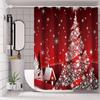 Festive Christmas Tree Shower Curtain with Snowflakes & Stars - Red Holiday Bathroom Decor, Polyester Knit Fabric, Includes Hook