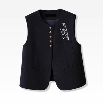 Damska Kamizelka Haftowana w Stylu Koreańskim Casualowa Bez Rękawów Kamizelka Kurtka Wiosna Jesień Moda Odzież Wierzchnia