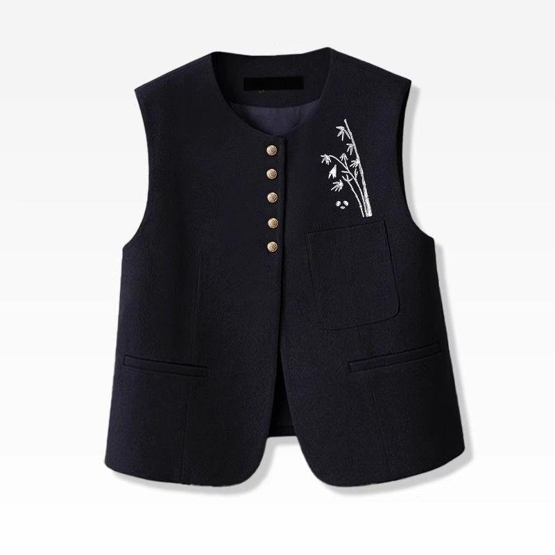 Women Korean Style Embroidered Vest Casual Sleeveless Waistcoat Jacket Spring Autumn Fashion Outerwear