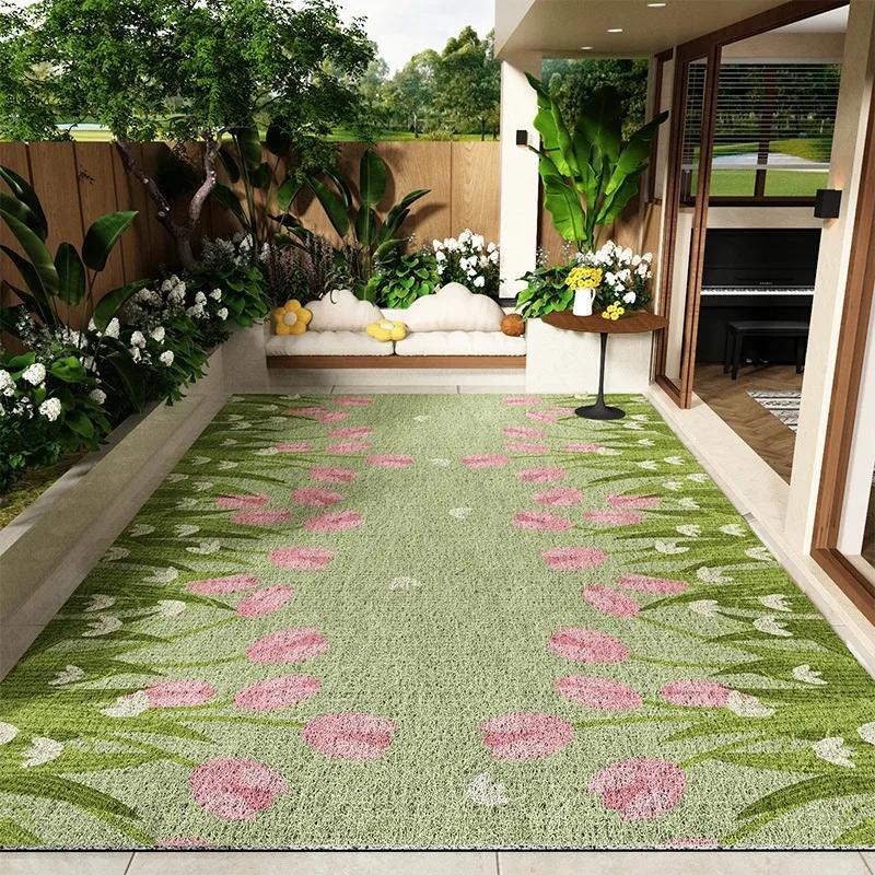 Balcony Floor Mats Non-slip Waterproof Sun-proof Carpet Flower Pattern Garden Courtyard Terrace Rug Large Size Home Decor Mats