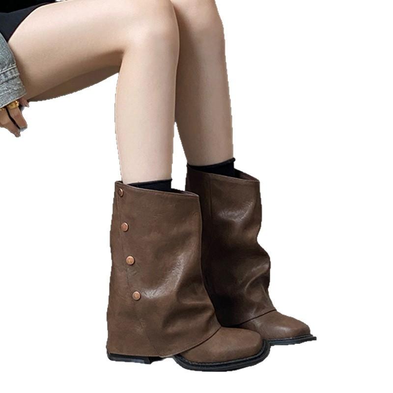 Thick heel short boots women's new 2025 autumn and winter women's boots locomotive boots short boots pant tube boots square Martin boots