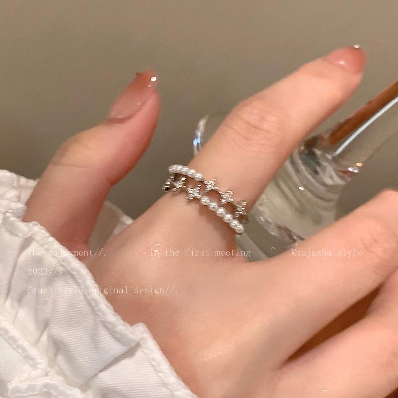 

Double-layer Star-shaped Pearl Ring for Women, Summer Fashion Finger Ring, Adjustable Opening for Index Finger Ring