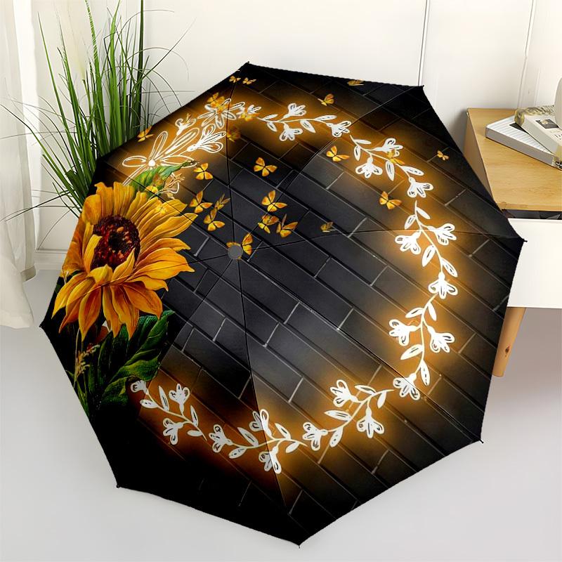 1pc Sunflower Wall Art with Butterflies Umbrella with Plastic Handle,Vibrant Cartoon Pattern,Multi-functional UmbrellaPT185