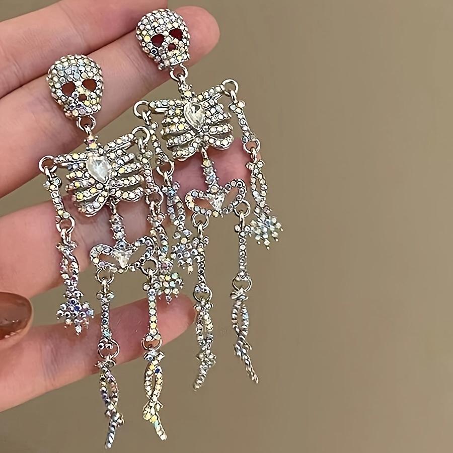 1 Pair of Women'S Fashion Dangling Earrings Halloween Retro Gothic Skeleton Skeleton Long Earrings Suitable for Gift Giving And Holiday Wearing
