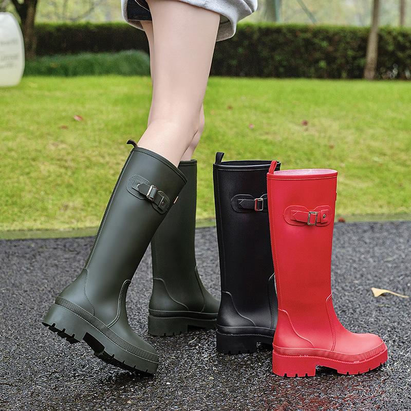 Rain shoes women's fashion versatile outer wear adult tall rain boots knight boots waterproof and non-slip long water boots