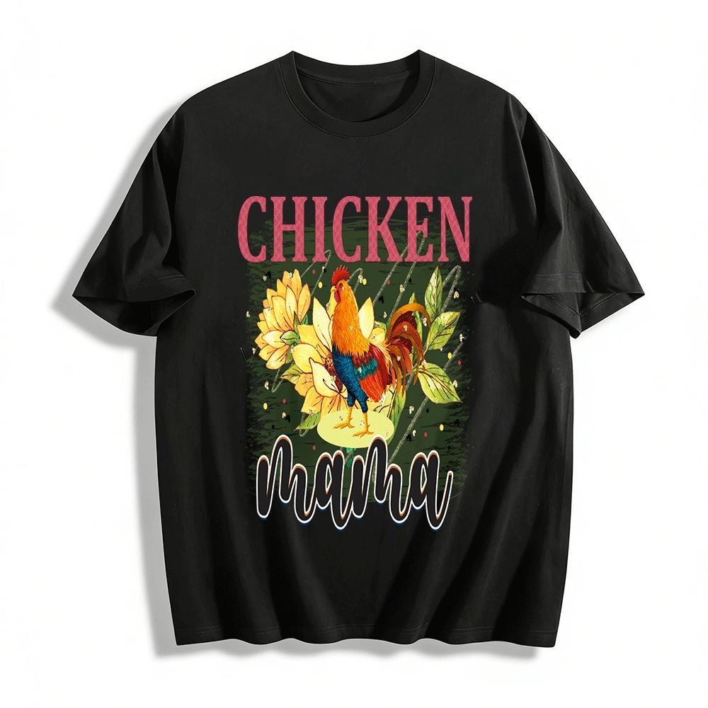 Chicken Mama Rooster Sunflower Print Casual Short Sleeve T-Shirt Pure cotton T-shirt XXS