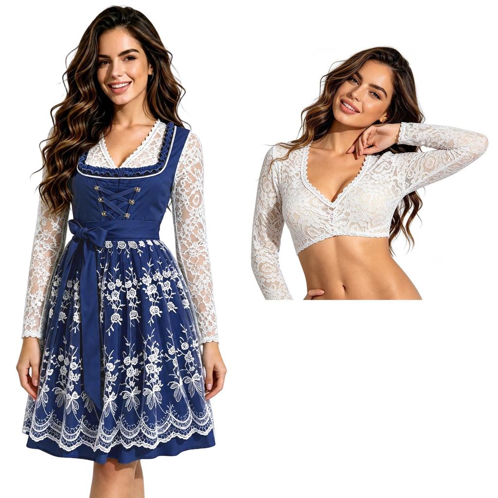Yixiaoyi Bavarian Dirndl Dress Women's Oktoberfest Costume Polyester Lace