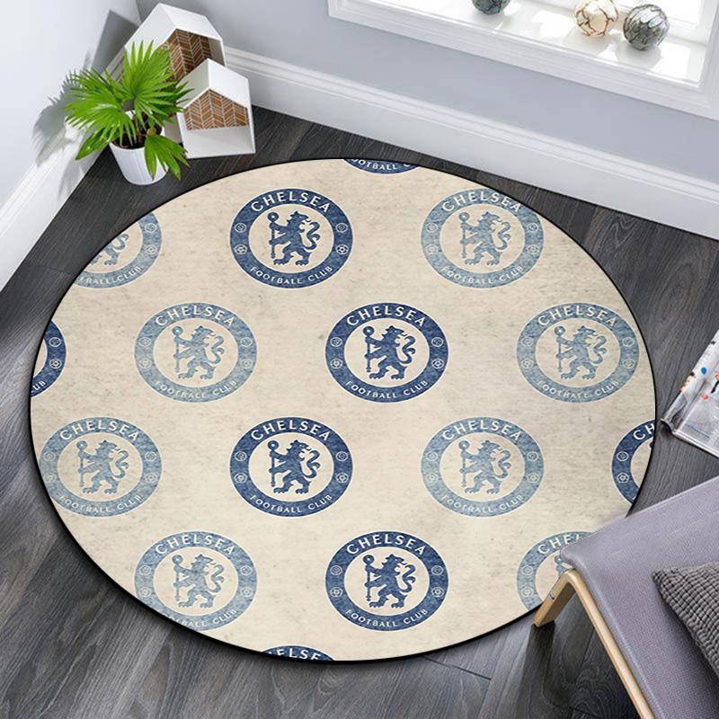 Chelsea Football Club Round Area Rug,Carpet Rug for Living Room Bedroom Sofa Playroom Decor,Non-slip Floor Mat