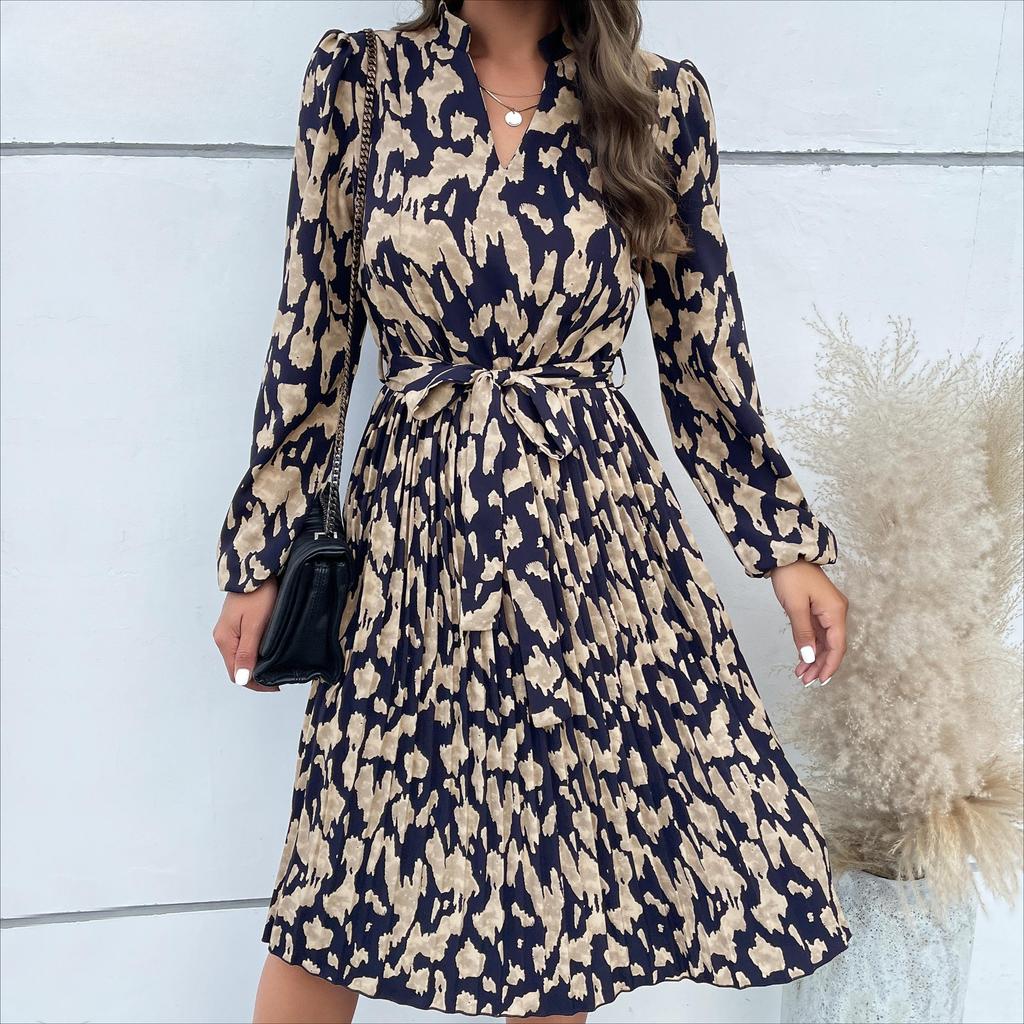 Women's Fashion Summer Spring Long Sleeve V-Neck Casual Dresses