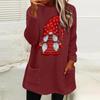 Women's Christmas Santa Print Round Neck Loose Long Sleeve Pocket Plush Hoodie