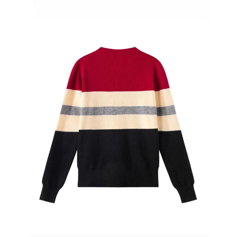 Fashionable and Casual Color-blocking Striped Long-sleeved Top Autumn New Style Design Round-neck Pullover Knitted Sweater for Women