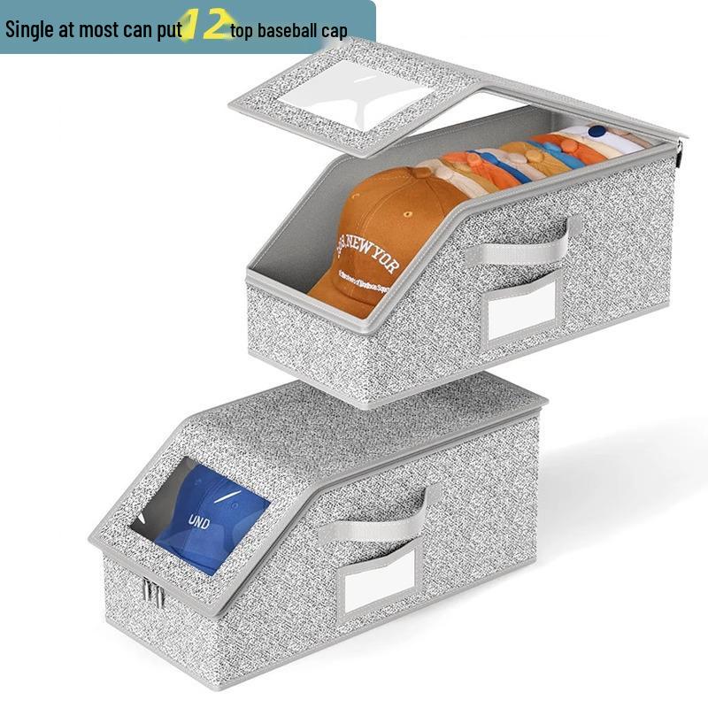 Large-Capacity Foldable Hat Storage Box with Lid & Zippered Dustproof Design
