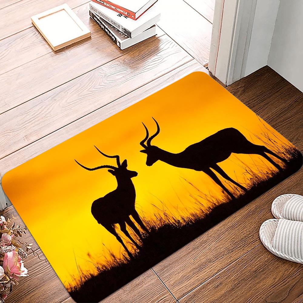 Deer and Sunset Pattern Non-Slip Waterproof Doormat Easy Clean Entrance Floor Mat Home Decor Durable So Fashion and Beautiful