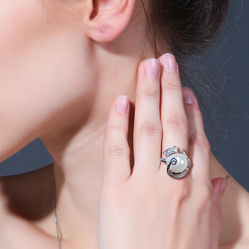 SENIKO Czajnik Kształt Perła Słodkowodna Pierścionek Damska Moda Perłowe Pierścionki Impreza Ślub Festiwal Prezenty