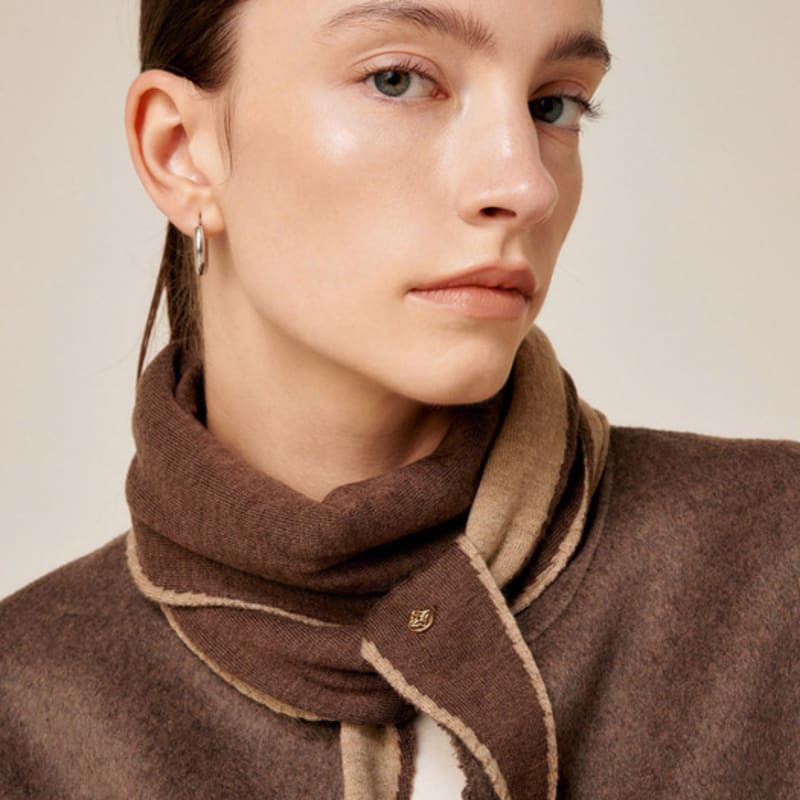 Saint Luxure 100% Wool Triangle Petite Muffler Brown Beige