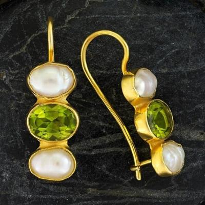 Geometric Green Synthetic Zirconia Imitation Pearls Dangle Earrings for Women Elegant Golden Plated Jewelry Accessories