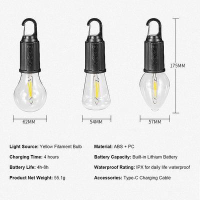 Dimmable Usb Light Bulb With Hook Rechargeable Led Usb Warm White Waterproof Emergency Lights For Home Outdoor Camping Equipment