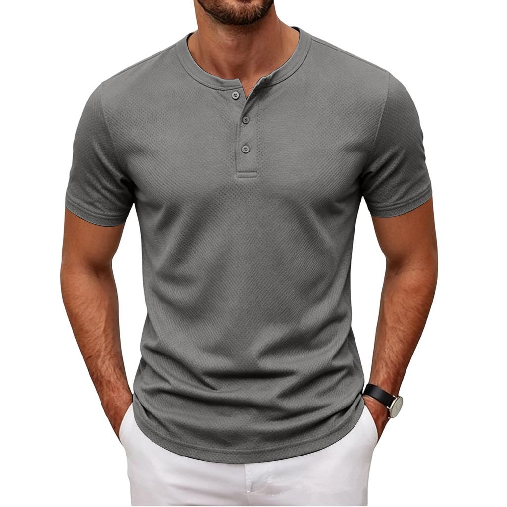 Men’s Short Sleeve Henley Shirt with Button Placket Casual Slim Fit Athletic Basic Solid Crew Neck Tee for Everyday Wear