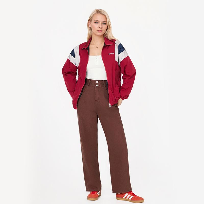 Autumn Women's Clashing Long Sleeve Patchwork Double Pocket Lapel Jacket