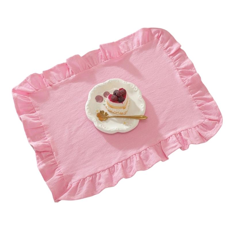 French Design Cloth Placemat Ruffle Edges Gingham Plaids Washable Table Mat For Banquets Wedding Parties Home Decors