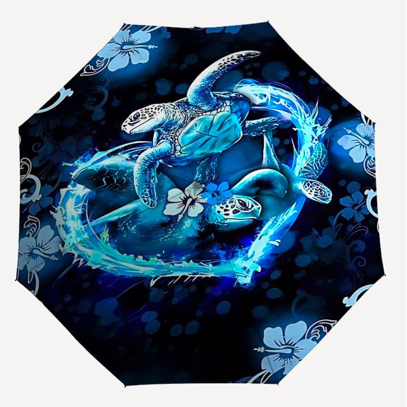 1PC Sea Turtles Heart Umbrella-8-Rib Reinforced Portable Folding Travel Suitable for All Seasons Outdoor Daily Use -J0408