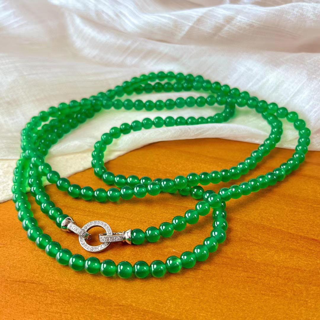 

Винтажное ожерелье из витреозного ледяного нефрита, цвета Чжэнъянский зеленый, натурального ледяного хризопраза, агатовая цепочка-свитер