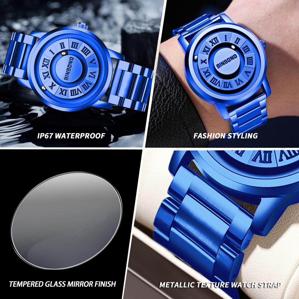 BINBOND Magnetic Force Levitation Accurate Quartz Wristwatches For Men Luxury Waterproof Men's Watch Sturdy Reloj