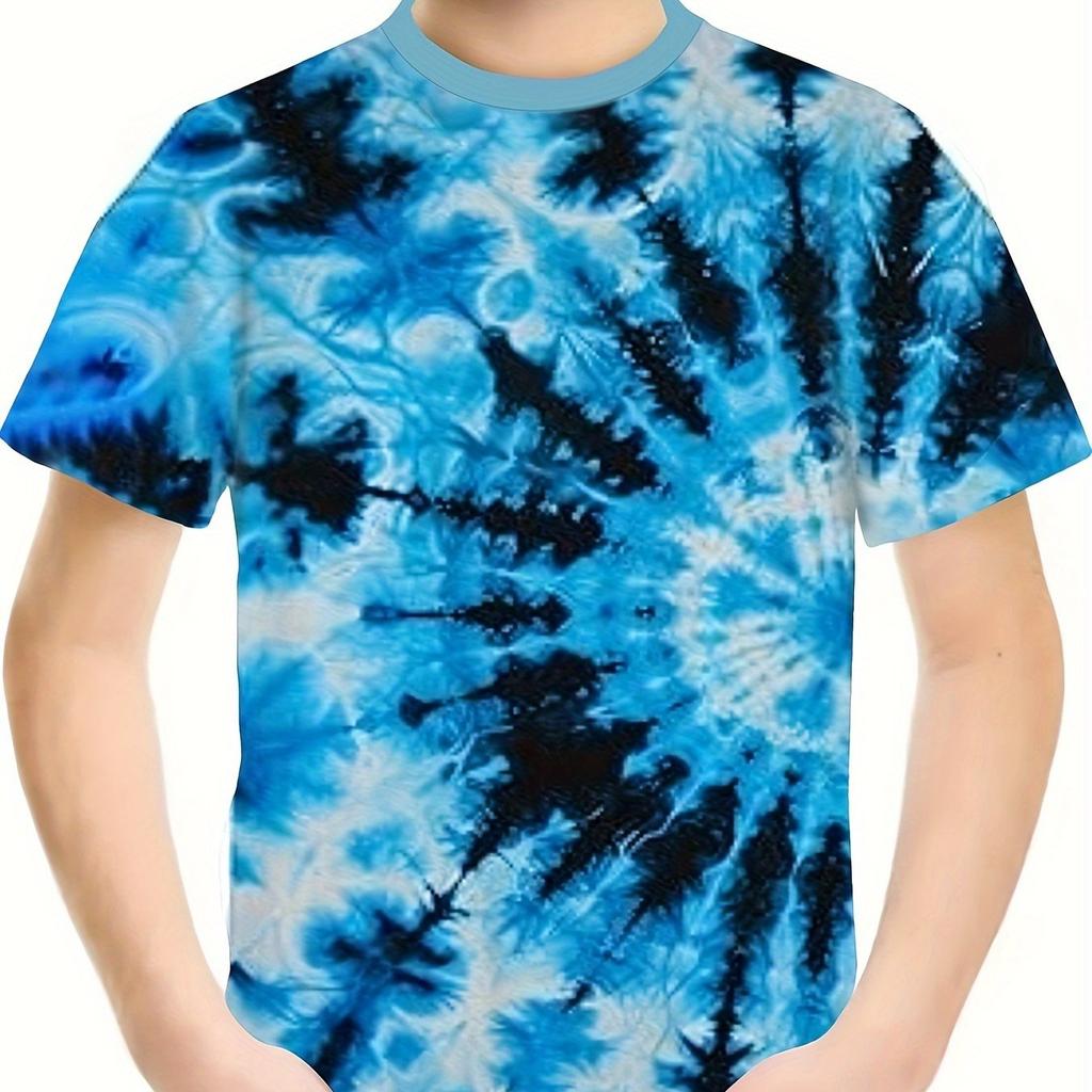 Children's Clothing Girl T-Shirt Short Sleeve 3D Tie-Dye Print Kids Summer Clothes Casual Stylish Round Neck Boy Girl Clothes