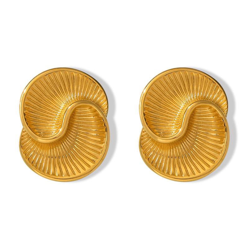 European and American Style Asymmetrical Titanium Steel 18K Gold Plated Water Drop Texture Spiral Earrings for Women