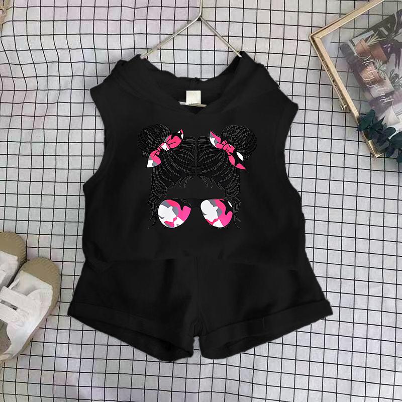 Girls Cotton Cartoon Print Tank Top And Shorts Set Fashionable Summer Two Piece Outfit For Kids