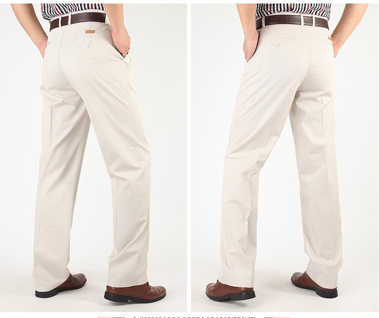 Pantaloni Casual de Vară din Bumbac cu Croială Largă pentru Bărbați - Talie Înaltă, Picior Drept, Cu Pliuri Duble pentru Bărbați de Vârstă Mijlocie și Vârstnici