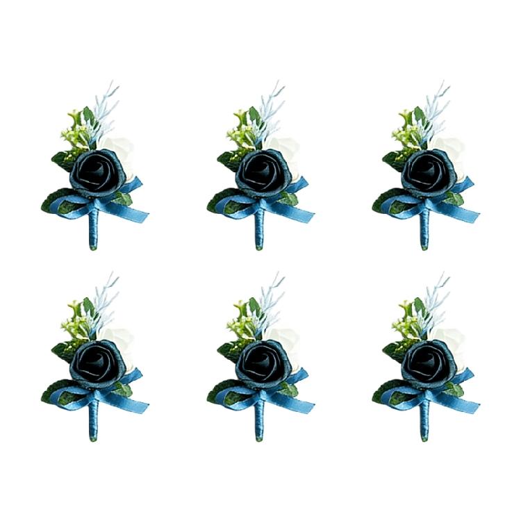 6Pcs Multipurpose Wedding Boutonniere Artificial Flower Wrist Corsage for Wedding Anniversary Party Table Centerpieces