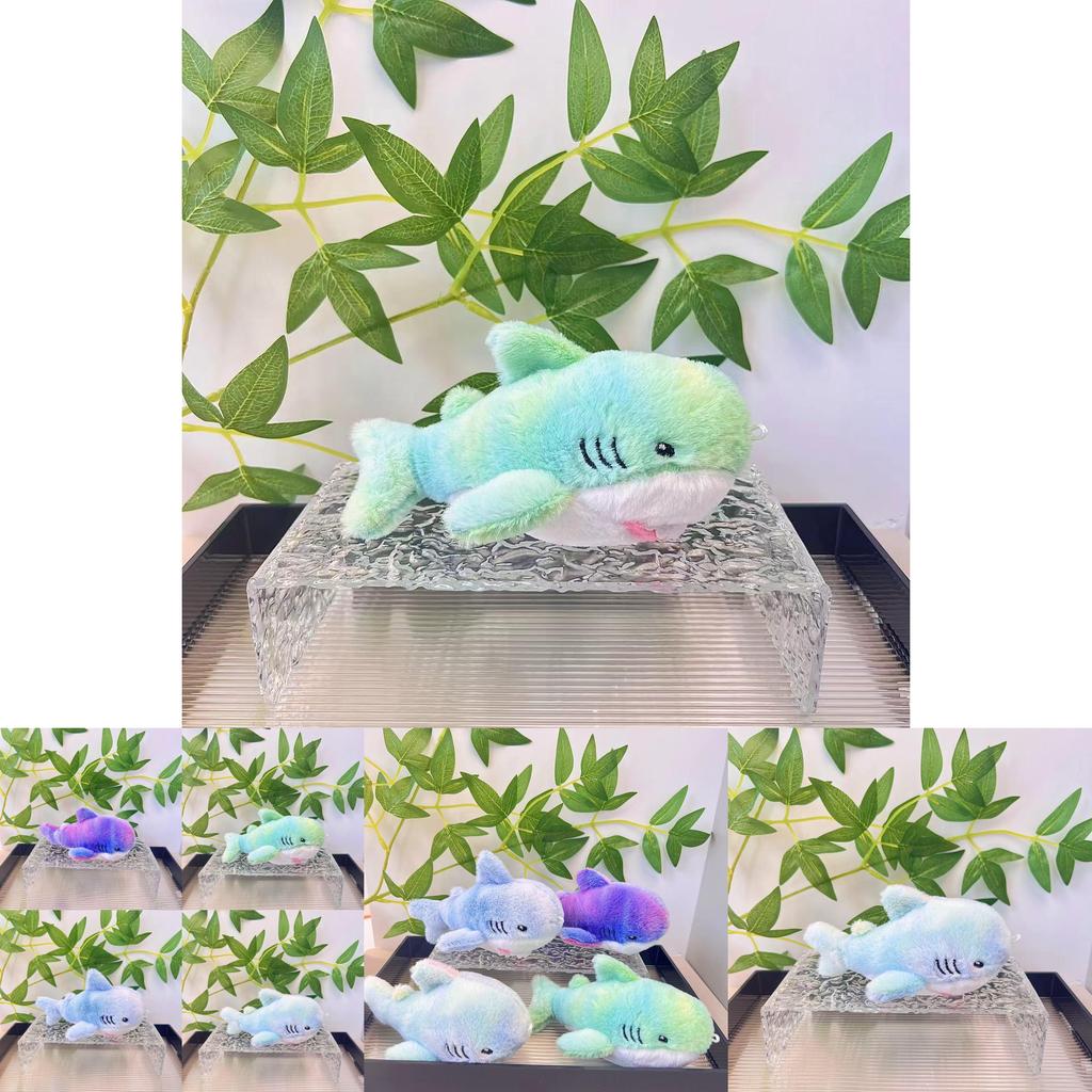 Adorable Rainbow Shark Plush Toy Cute Stuffed Animal Keychain Bag Charm For Kids