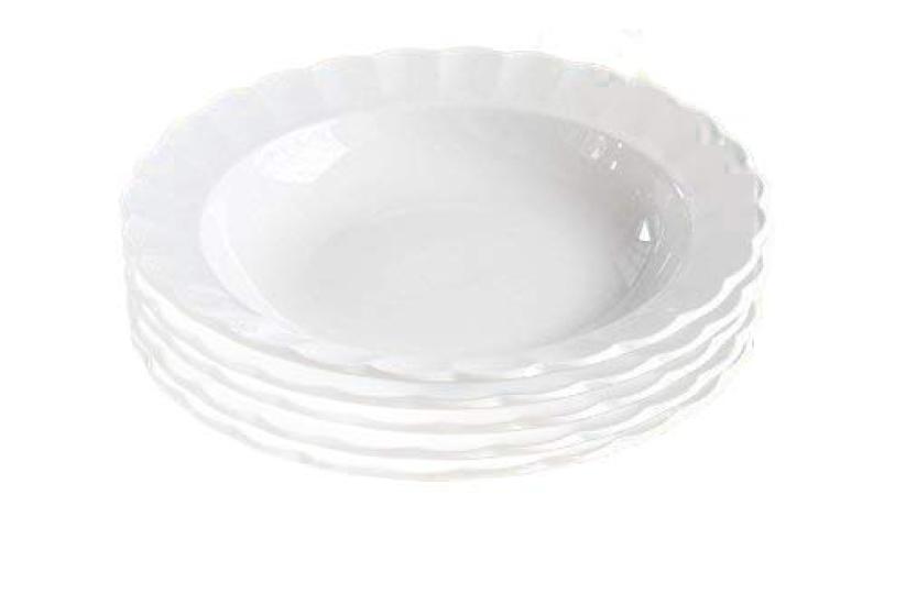 Set of 5 White Dinnerware Floral Reinforced Tiara Pure for and Curry Plates, Shape, Shatter-Resistant, Porcelain, White, Ruffled, 23cm, Pasta, Soup,