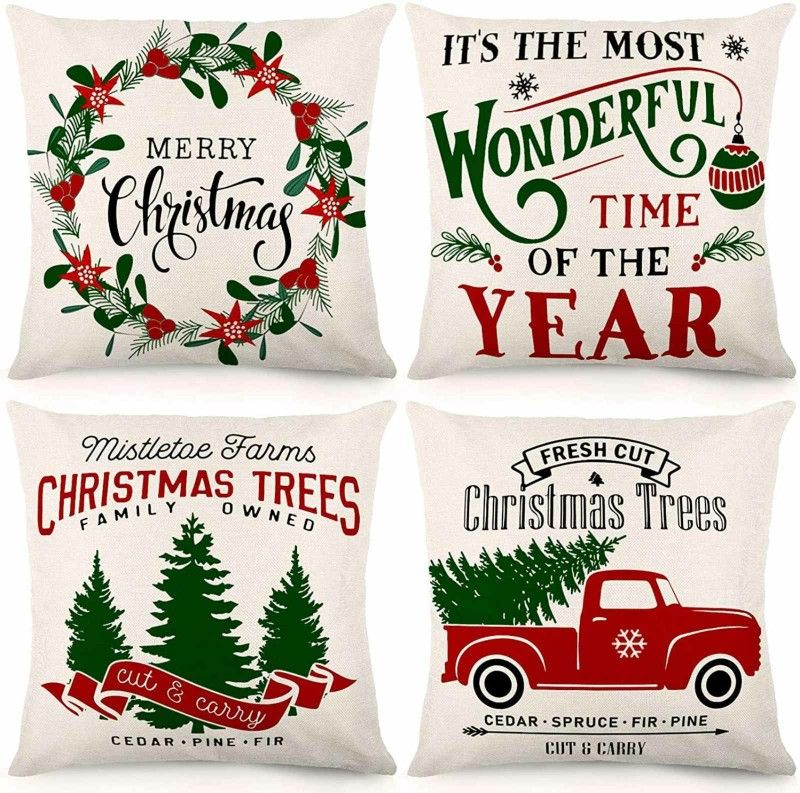 New Christmas Decoration Christmas Pillowcase 18 X 18 Inch Set of 4 Christmas Collection Cushion Pillowcases Custom Zipper Squar