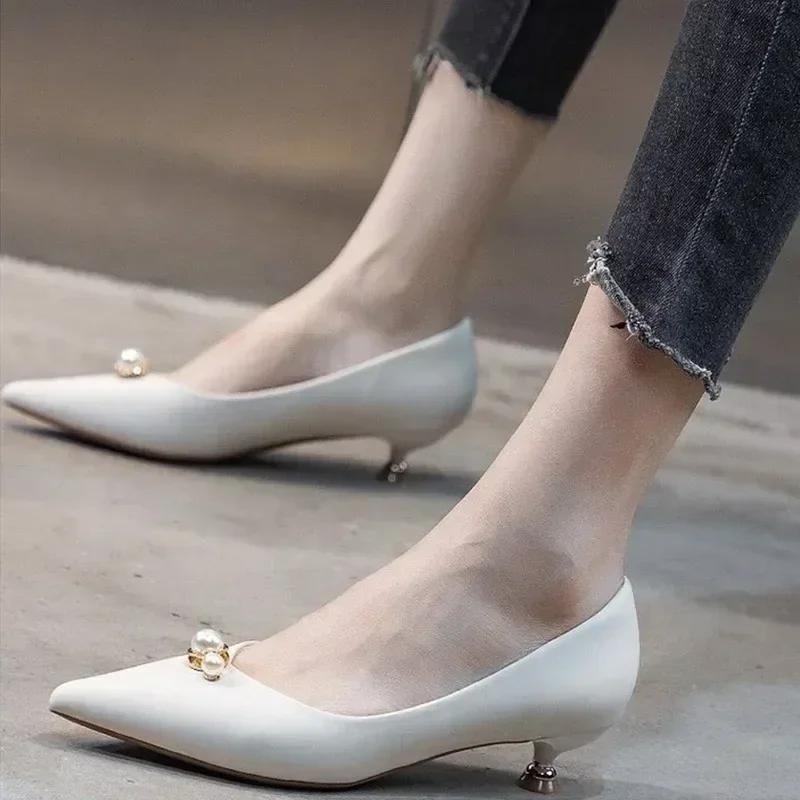 2024 Лето остроконечное женское платье с бисером на среднем каблуке — фото 6