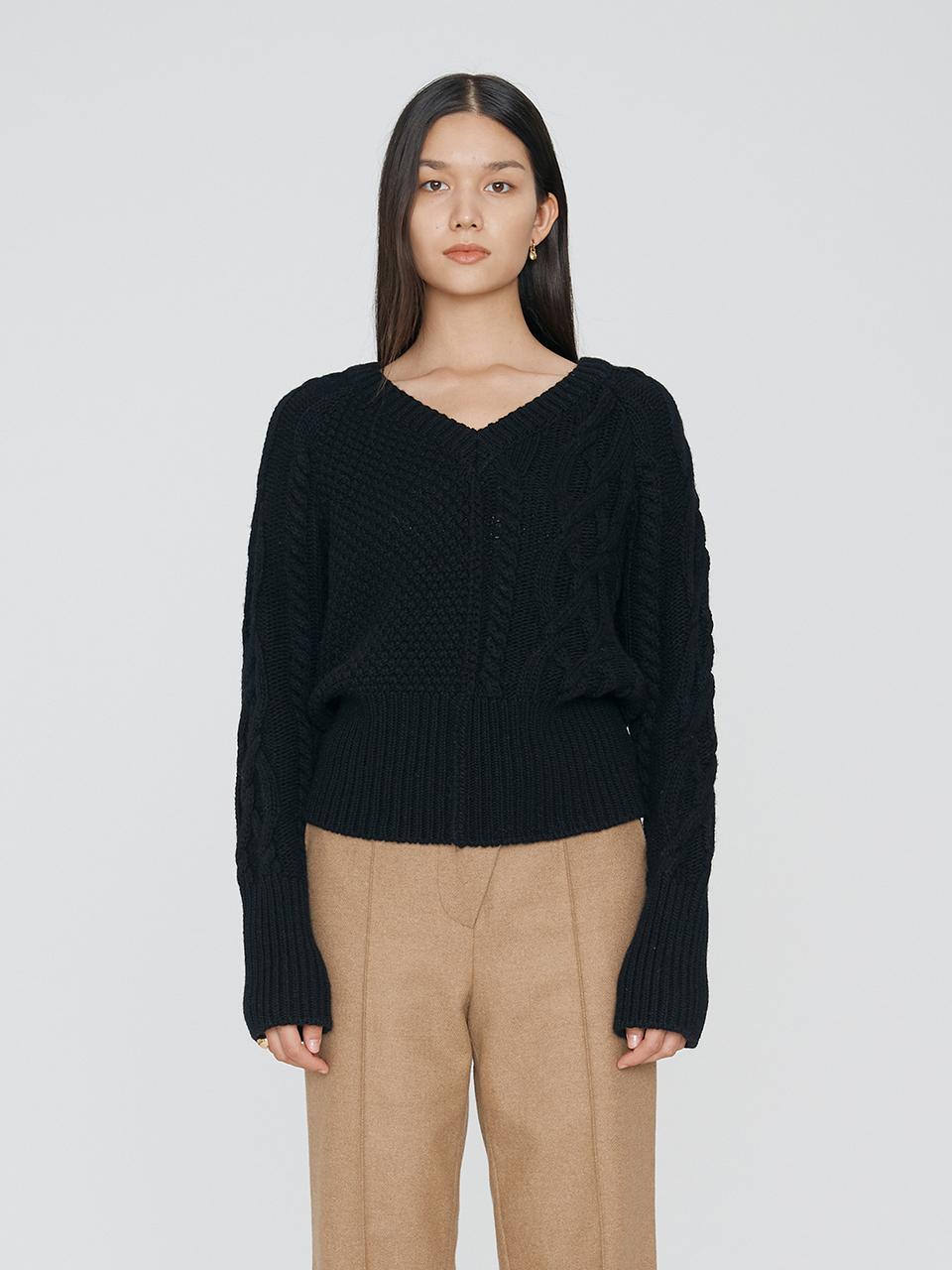 Replacement Half & Half Cable V-Neck Knit - Black Black