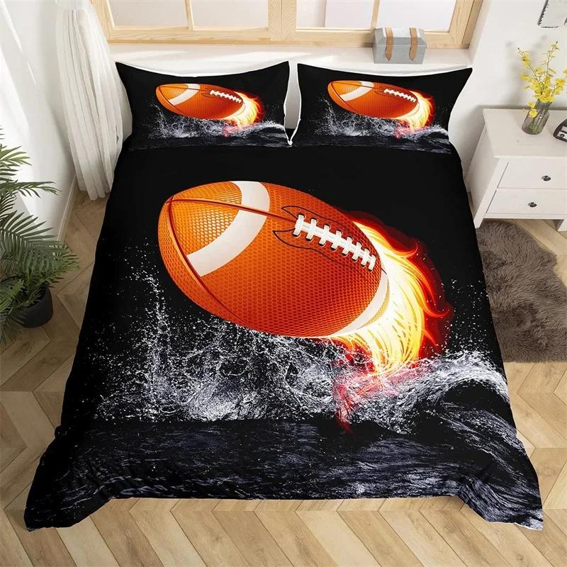 Boys Football Duvet Cover Set Microfiber 3D Soccer Comforter Cover Ball Sport Theme Bedding Set Single Twin King For Kids Teens