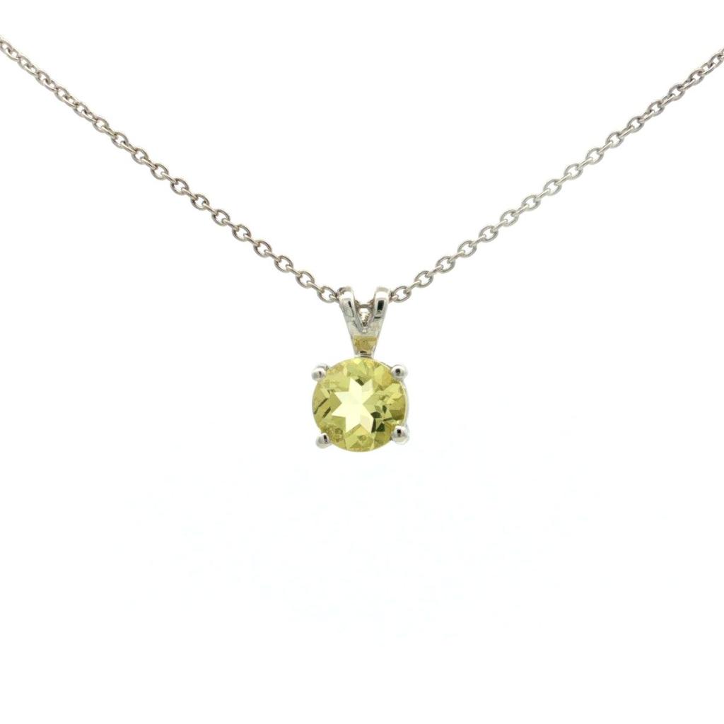 Lemon Quartz Round Pendant Necklace 925 Sterling Silver Rhodium Plated Solitaire Gemstone Pendant with Chain Gift for Women