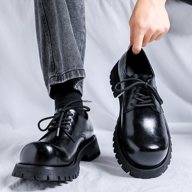 Kožené boty pánské podzimní a zimní ležérní britský styl pro mladé zvýšené derby boty platforma černé martensky 1098-R