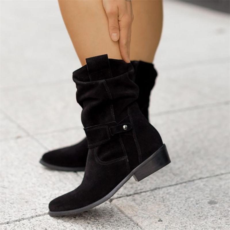 Women Ankle Boots Winter Low Heels Round  Plus Size Casual  Shoes Faux Suede Female Low Boots Free Shipping Chelsea Boots 20024