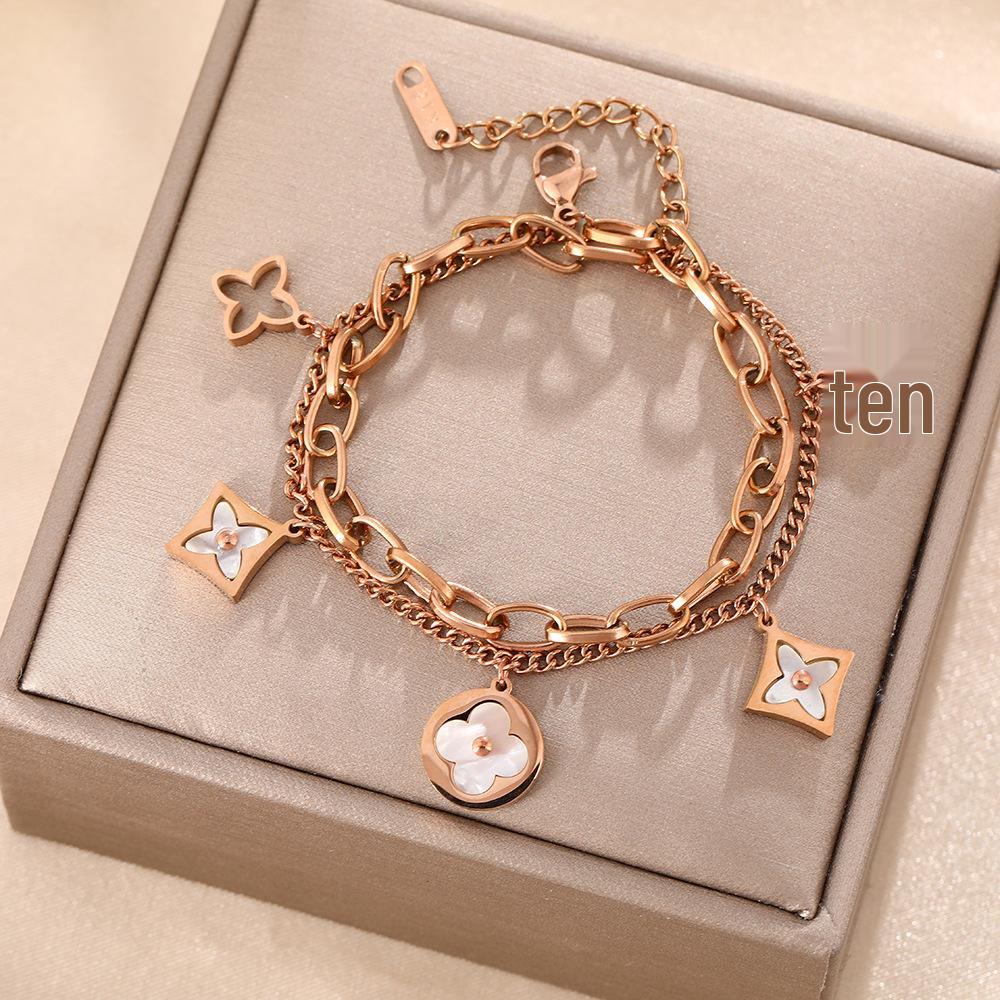 Colorfast Korean-Japanese Titanium Steel Women's Bracelet - Versatile, Fashionable Hand Jewelry.
