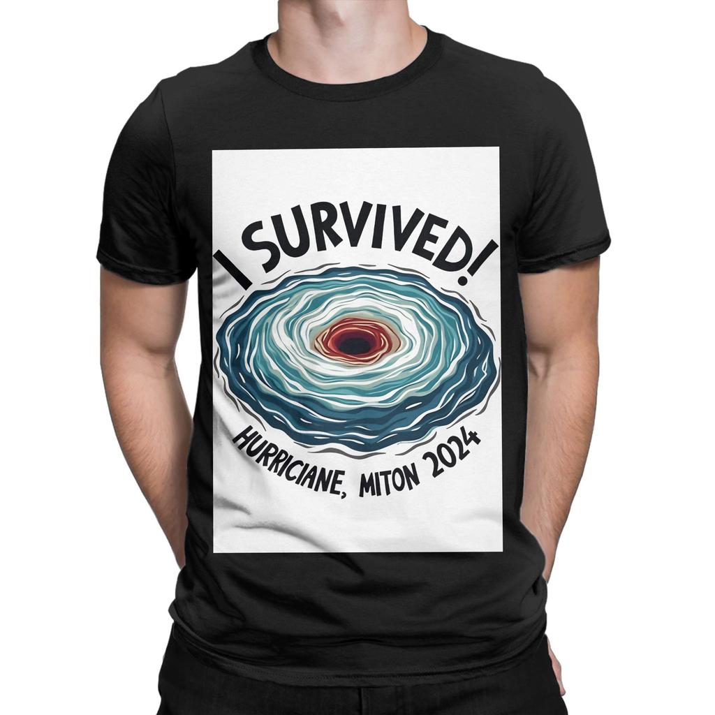 I Survived Hurricane Milton Funny 100% Cotton T-Shirt Hurricane Tops Tees For Men
