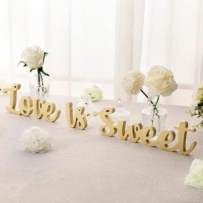 Wooden Love Is Sweet Signs Letter Table Decor Hollow Love Sign Love Is Sweet Sign for Dessert Table Freestanding Love Wood Sign Table Top for Wedding